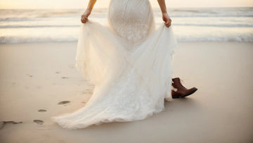 Bohemian Wedding: Beach Wedding Dress with Cowboy Boots.