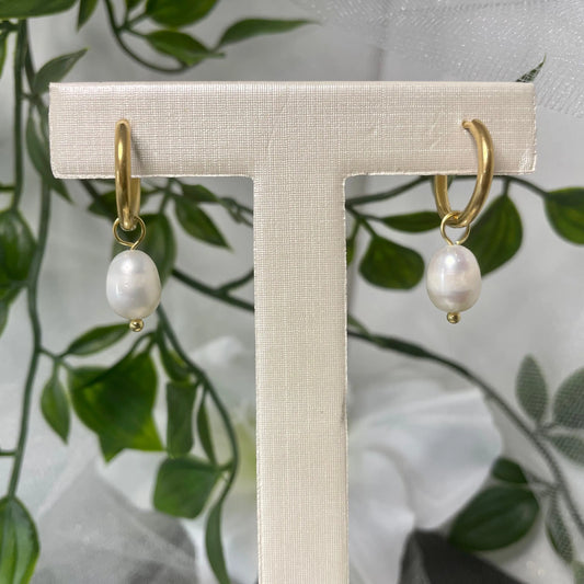 Armani Gold Freshwater Dangling Pearl Hoop Earrings.