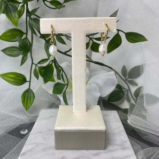 Armani Gold Freshwater Dangling Pearl Hoop Earrings.