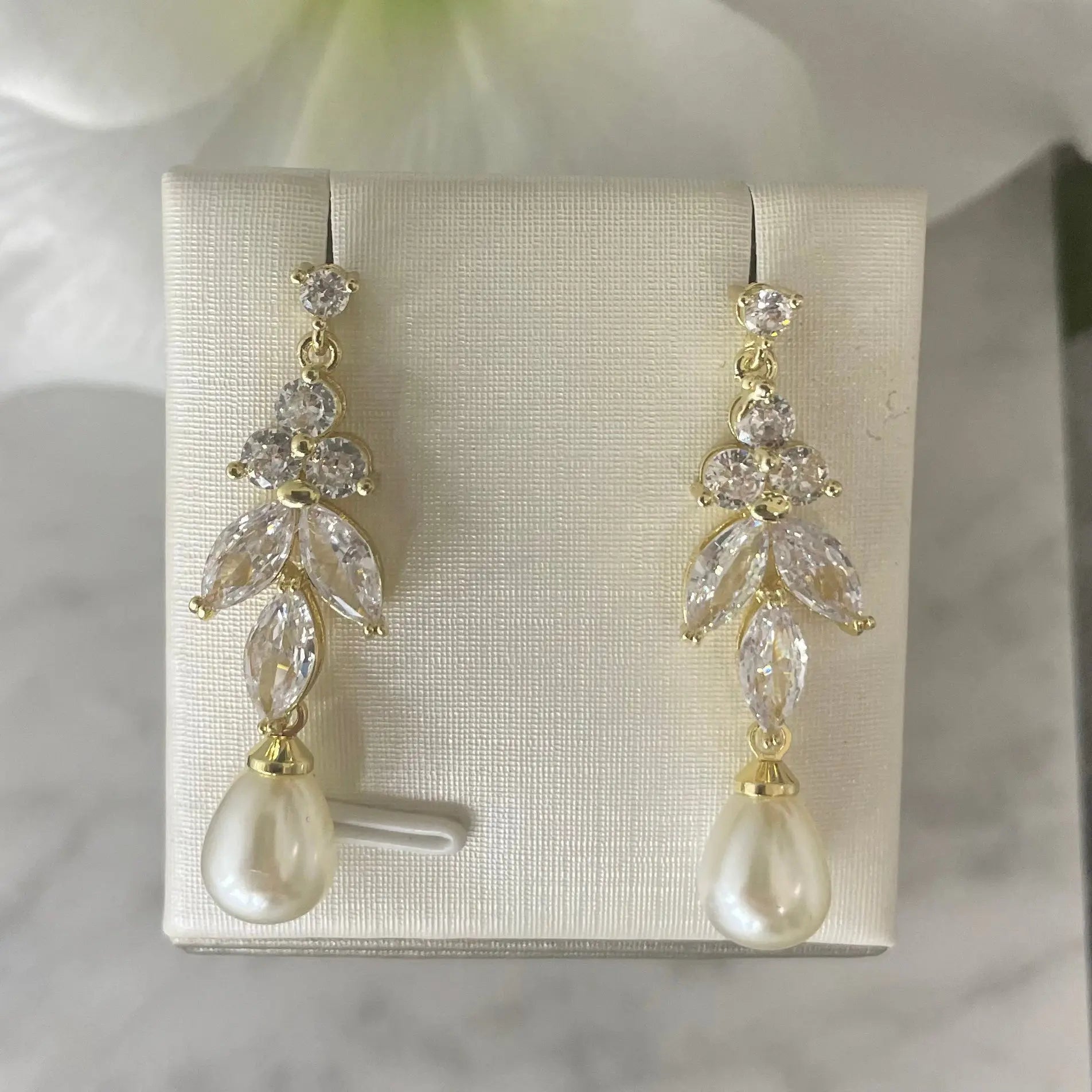 Coco Crystal Teardrop Bridal Earrings Pearl Drop | Divine Bridal.