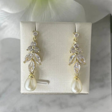 Coco Crystal Teardrop Bridal Earrings Pearl Drop | Divine Bridal.