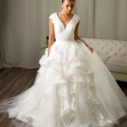 Lucille: V-neck Lace Ball Gown Bridal Dress Divinebridal