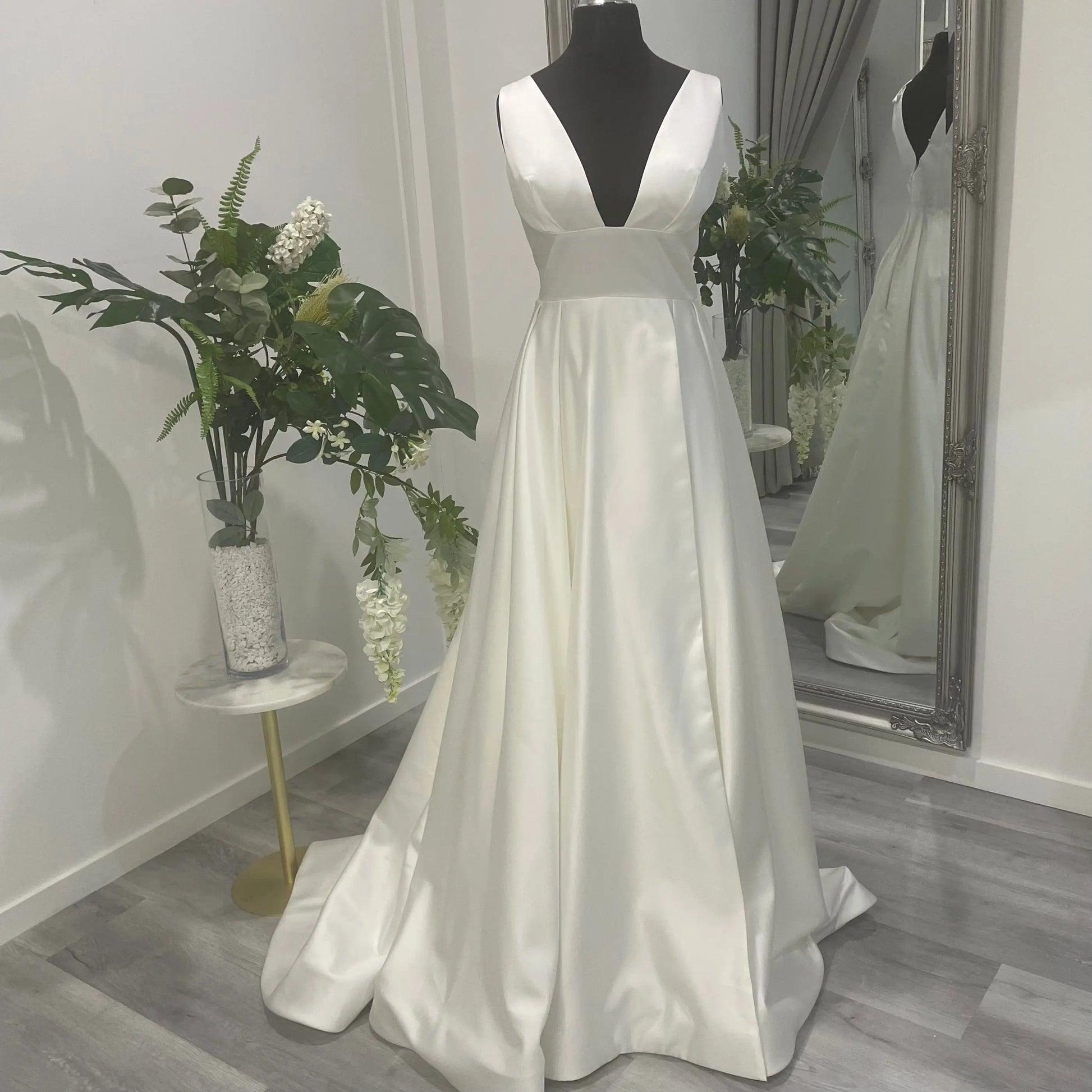Darcy front split wedding dress Melbourne – satin bridal gown