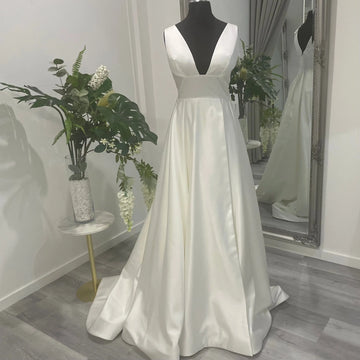 Darcy front split wedding dress Melbourne – satin bridal gown