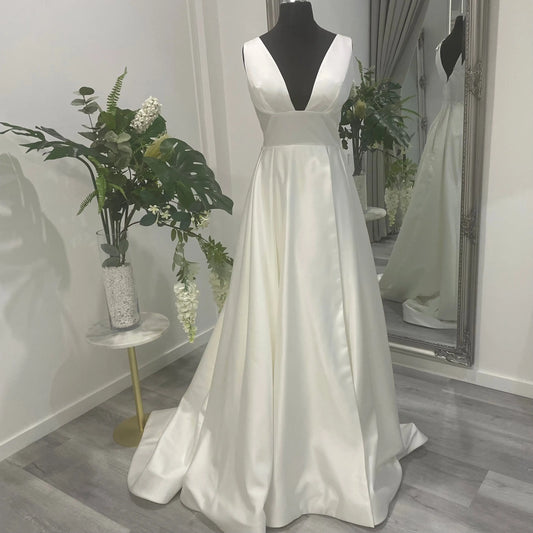 Darcy front split wedding dress Melbourne – satin bridal gown