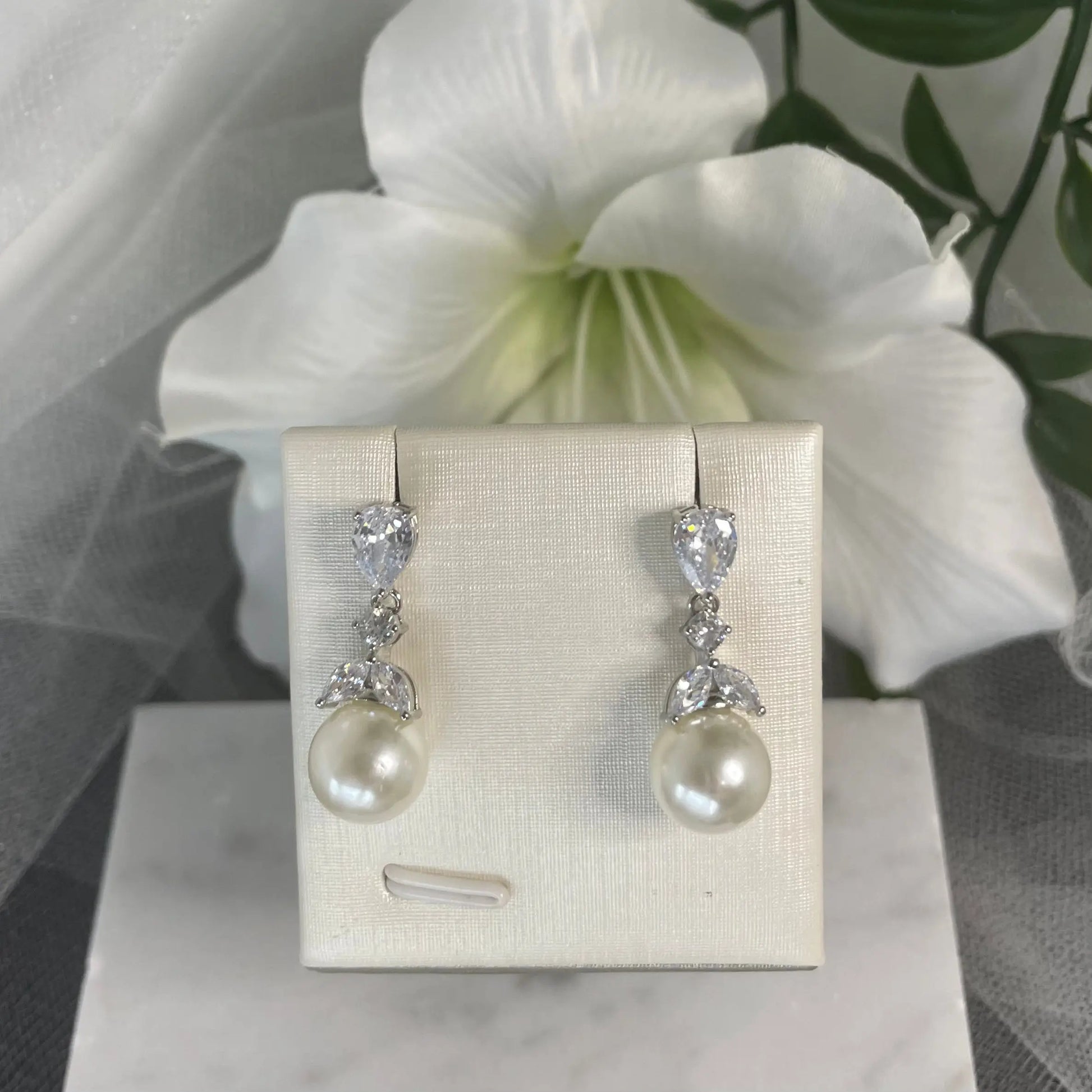 Dina Freshwater Pearl & CZ Dangle Earrings | Divine Bridal.