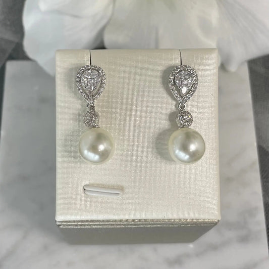 Ella Pearl Drop Earrings with Crystal Teardrop | Divine Bridal.