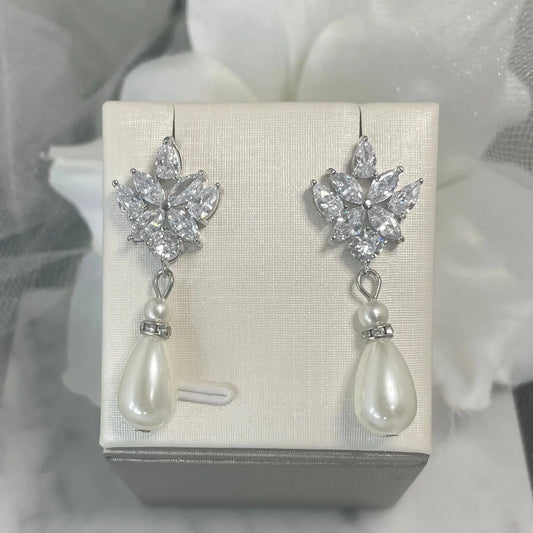 Lorraine Crystal & Pearl Wedding Earrings.