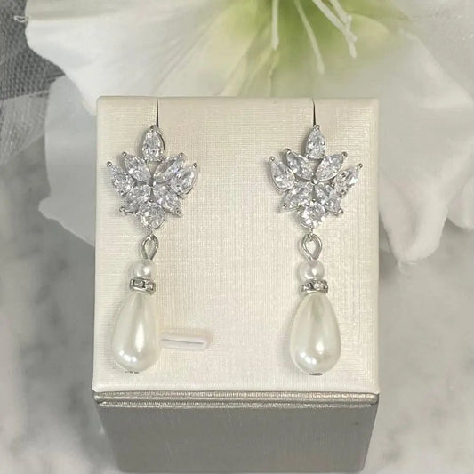 Lorraine Crystal & Pearl Wedding Earrings.
