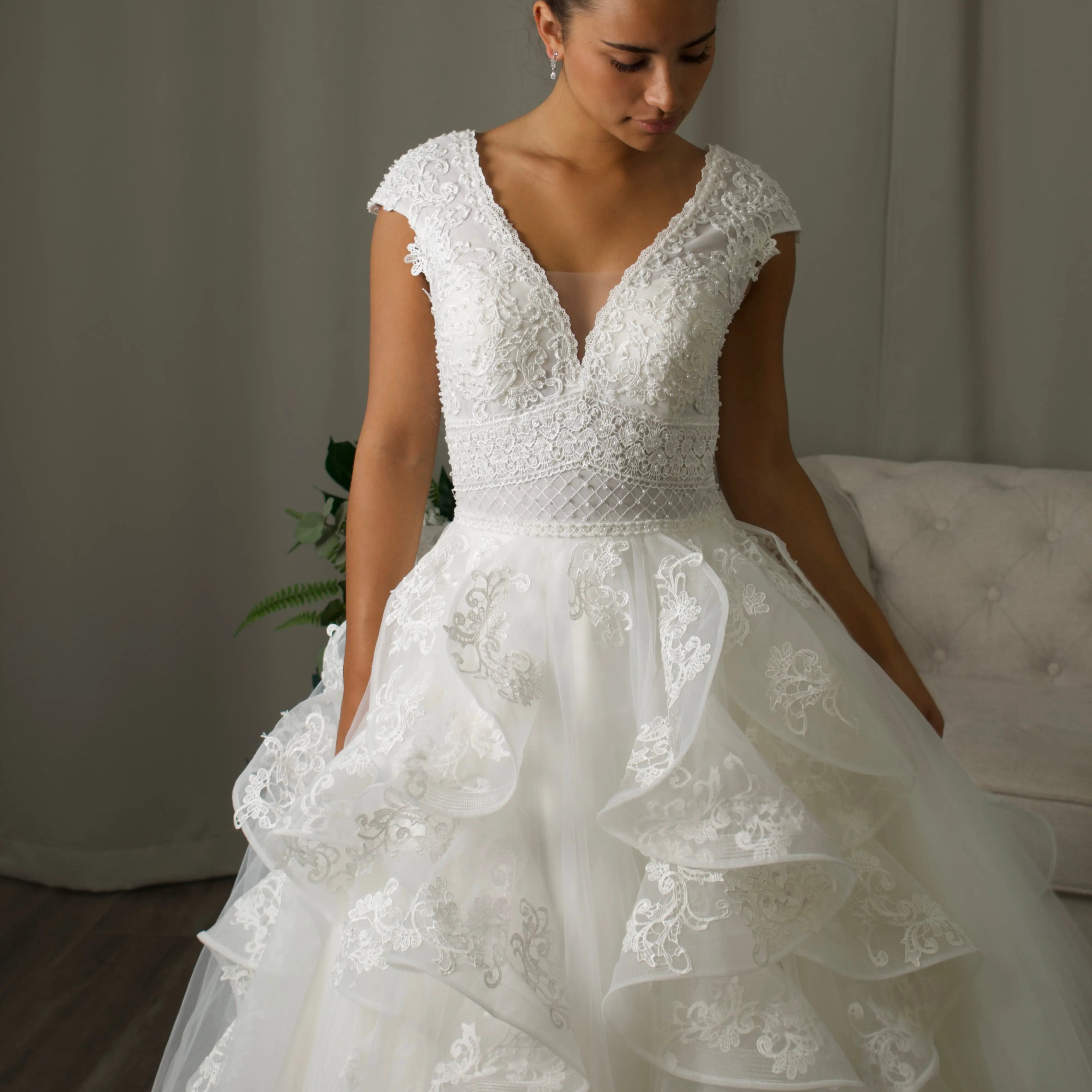 Lucille: V-neck Lace Ball Gown Bridal Dress Divinebridal