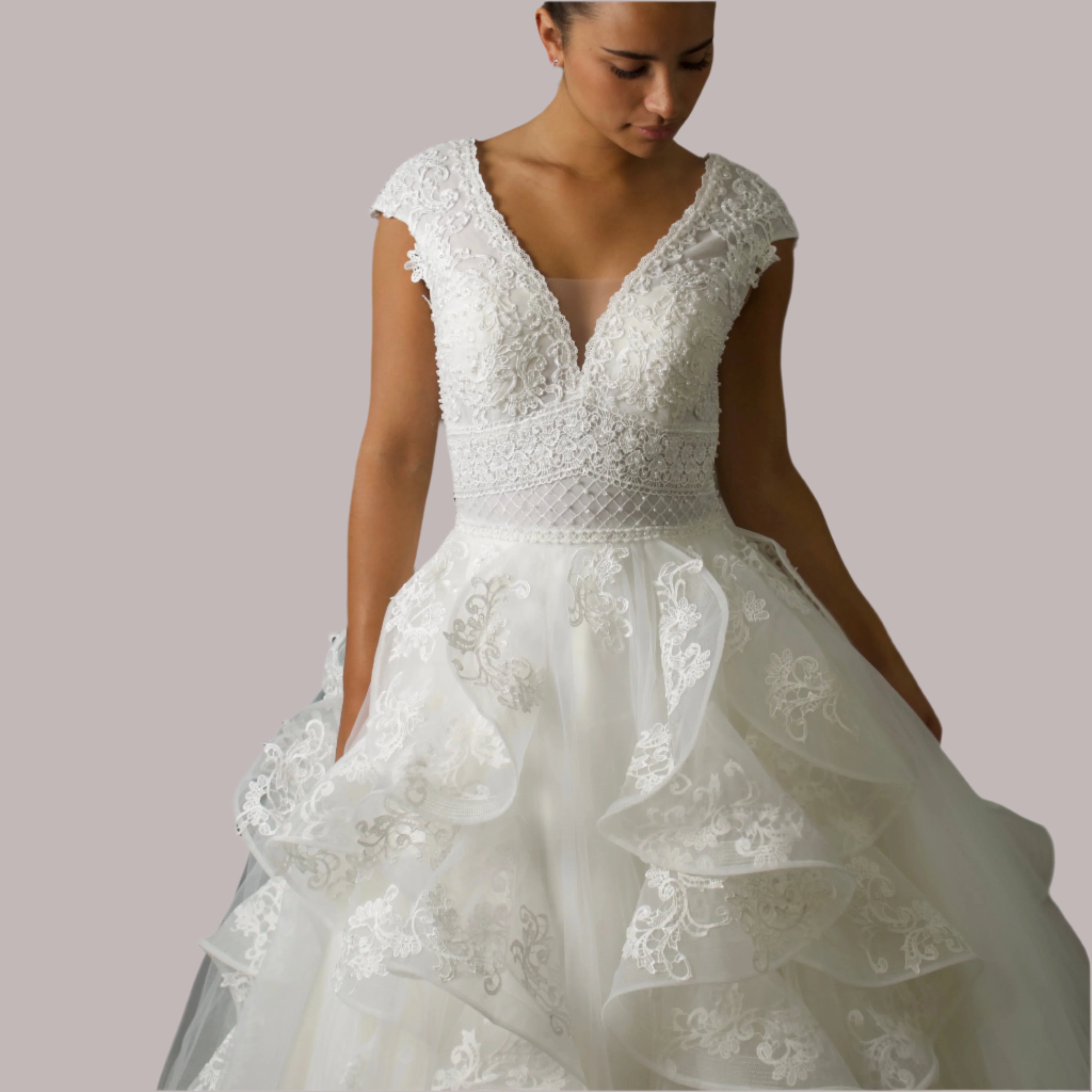 Lucille: V-neck Lace Ball Gown Bridal Dress Divinebridal