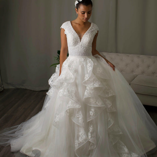 Lucille: V-neck Lace Ball Gown Bridal Dress Divinebridal