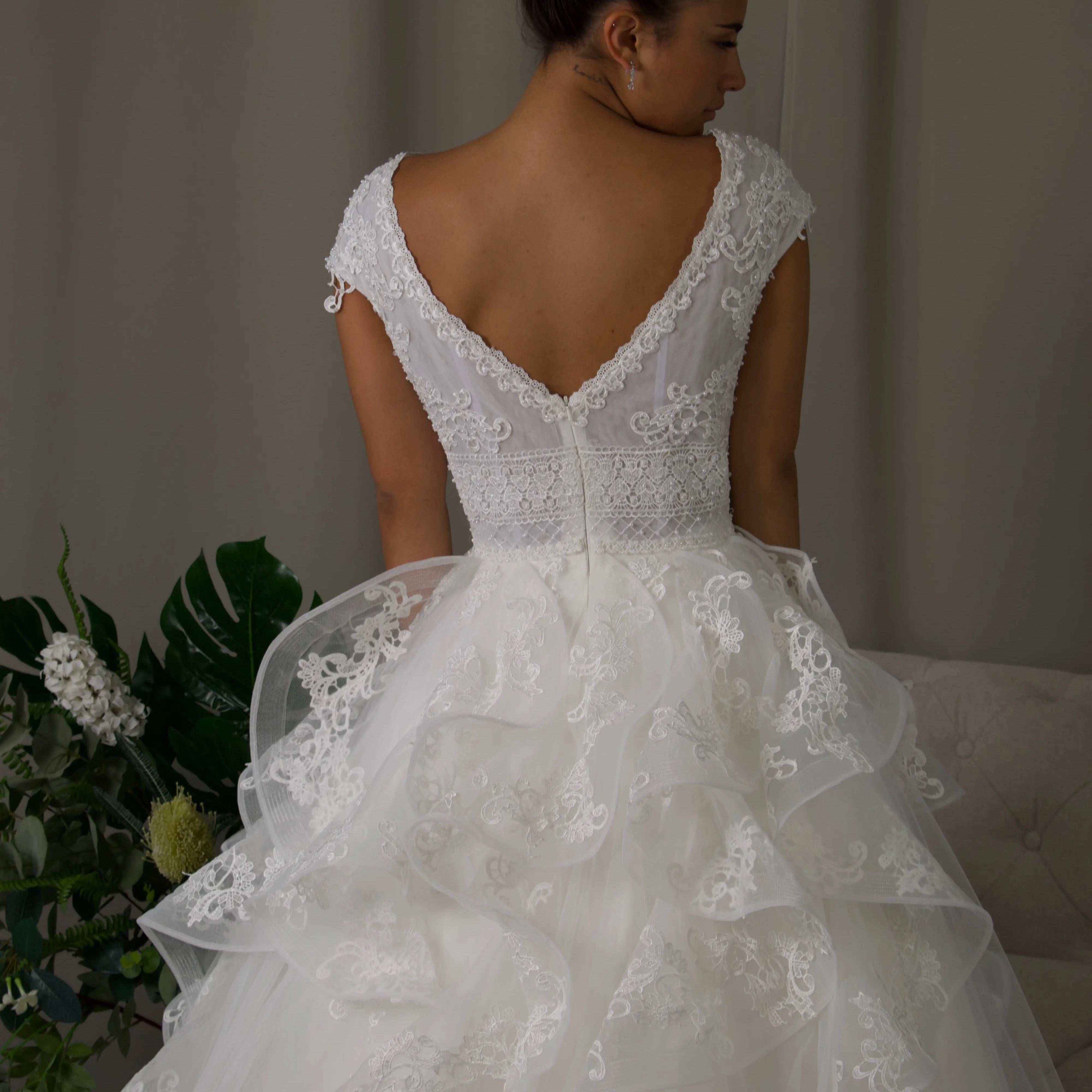 Lucille: V-neck Lace Ball Gown Bridal Dress Divinebridal