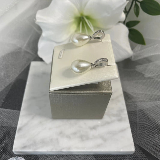 Madeline Gold-Plated Hoop Earrings with Pearl Drop | Divine Bridal.