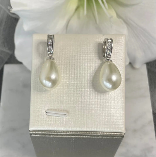 Madeline Gold-Plated Hoop Earrings with Pearl Drop | Divine Bridal.