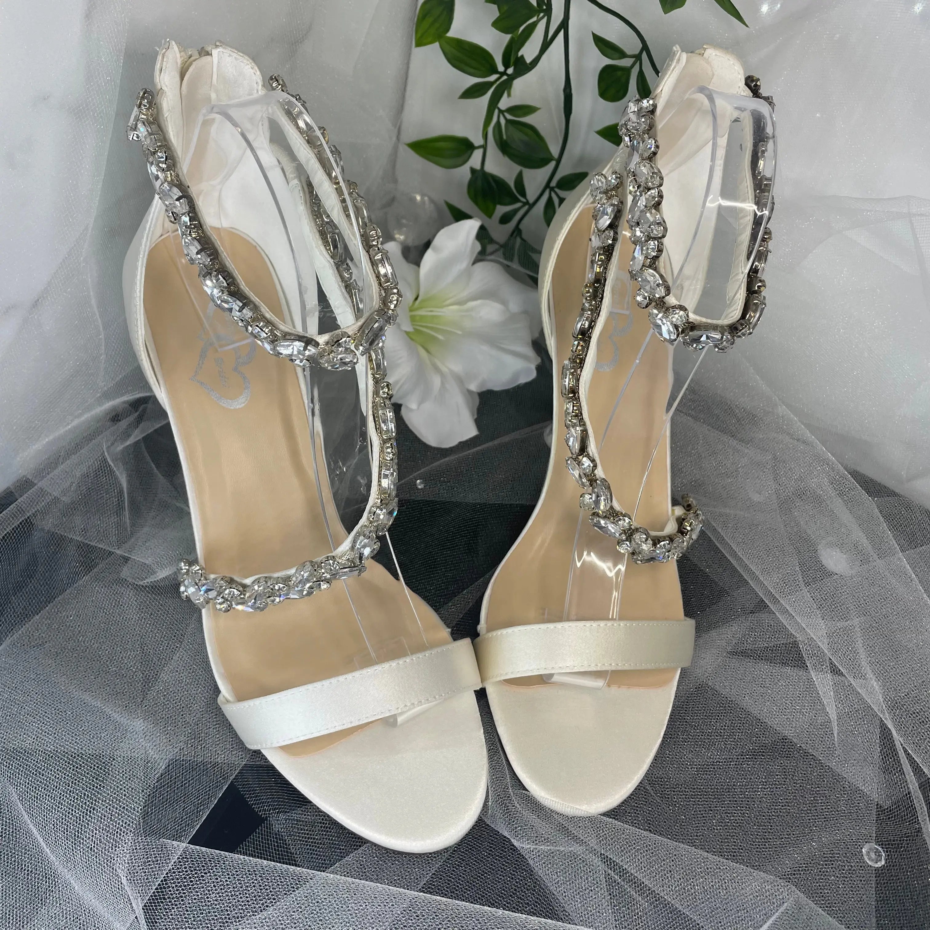 Oksana Open Toe Diamante Ankle Strap Wedding Bridal Shoe.