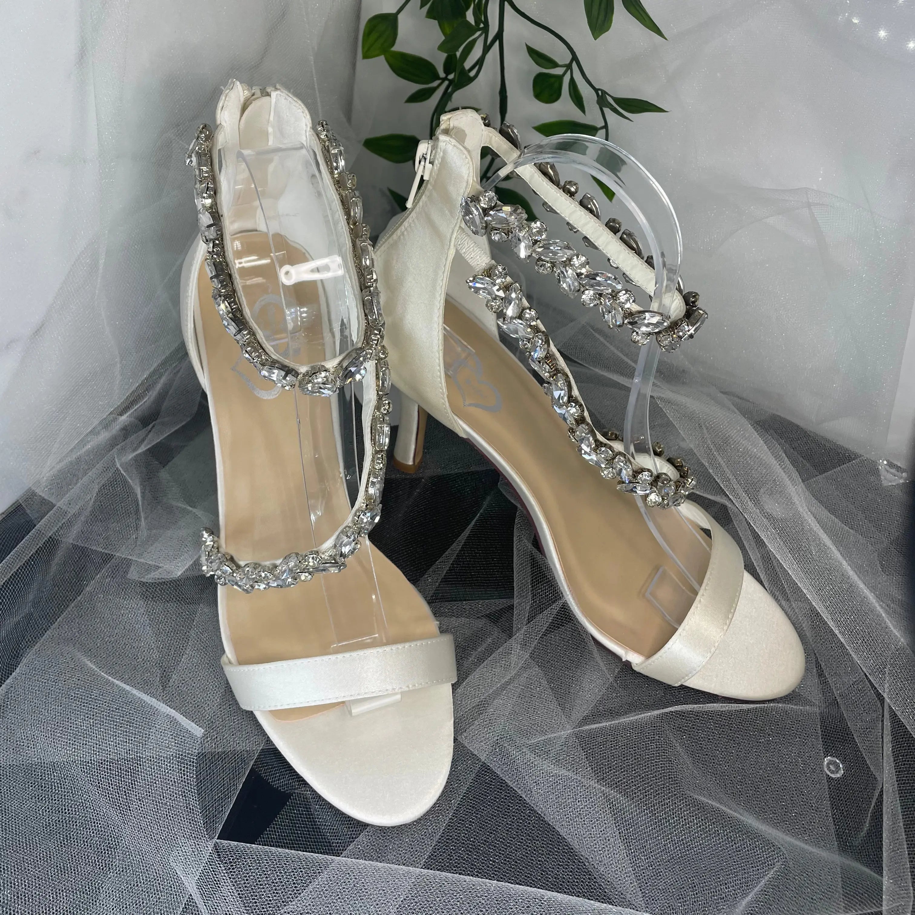 Oksana Open Toe Diamante Ankle Strap Wedding Bridal Shoe.
