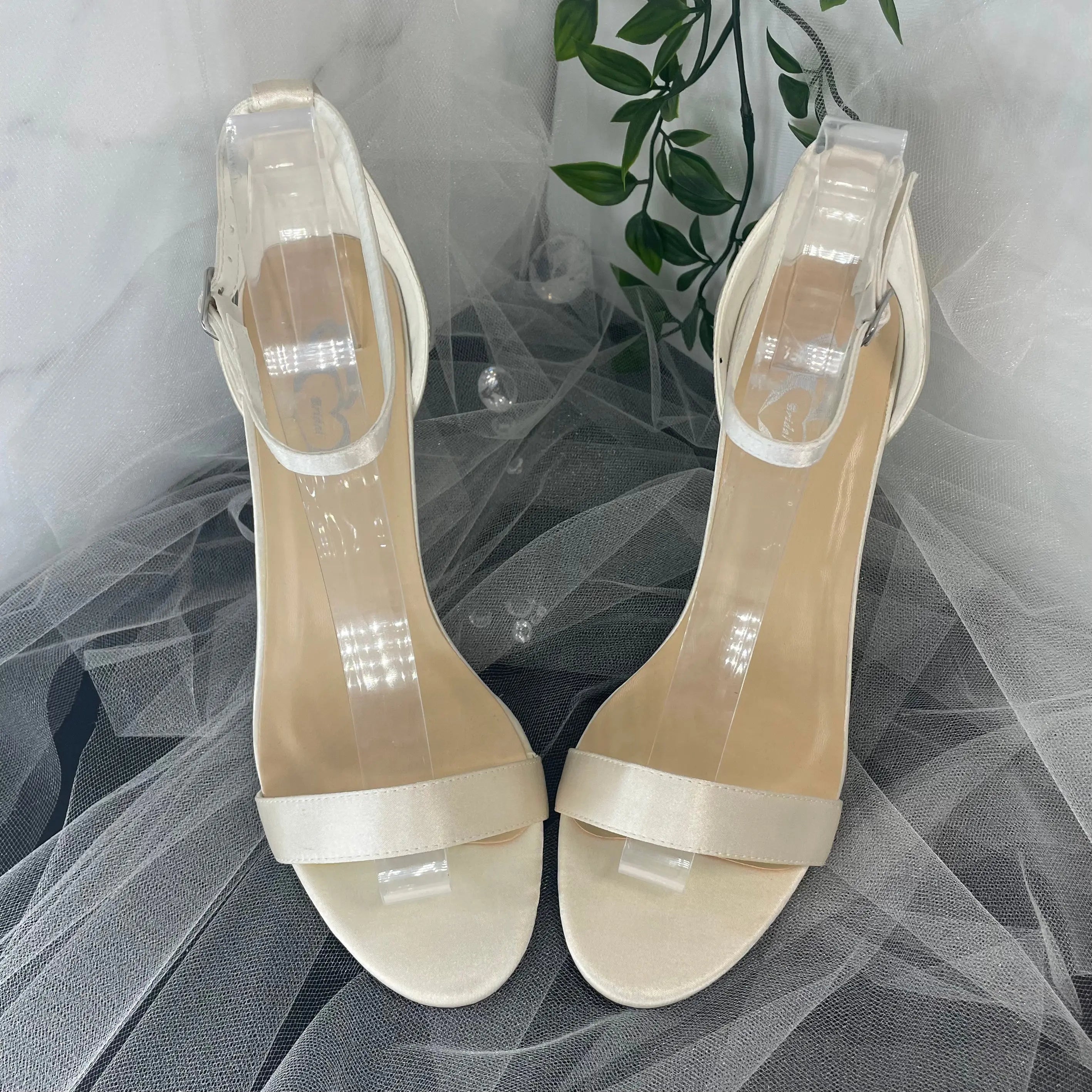 Olena Open Toe Pearl Ankle Strap Wedding Bridal Shoes.