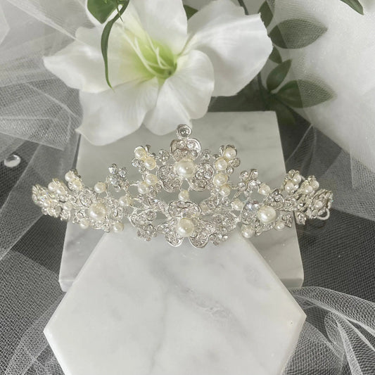 Rosita Bridal Tiara: Luxury Floral Elegance for Your Wedding Day - Find Luxury Bridal Tiaras Near Me.