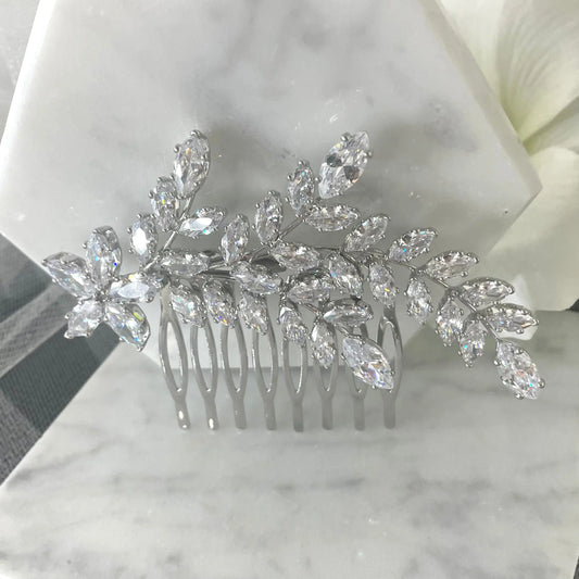 Ross Leaf Bridal Comb Headpiece: Marquise Crystal Elegance.