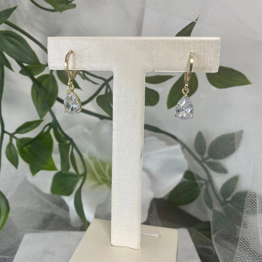 Sabrina Gold Wedding Earrings | CZ Teardrop Design.