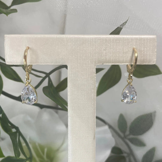 Sabrina Gold Wedding Earrings | CZ Teardrop Design.