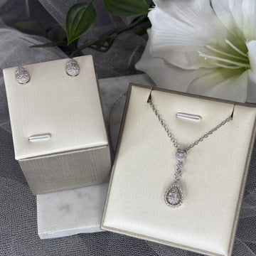 Seraphina CZ Bridal Jewellery Set front view – necklace and stud earrings Divine Bridal