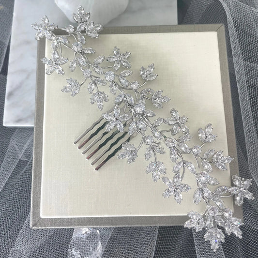 Thea Rhinestone Leaf Bridal Wedding Diamante Hair Comb: Sparkling Elegance.