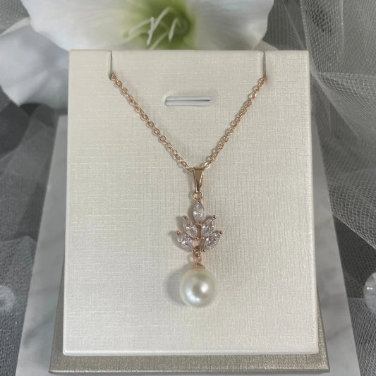 Zara Leaf Pearl Drop Necklace, Earring & Set.