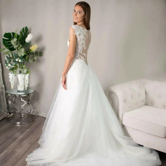Bernadette A-Line Ballgown Lace Bodice Wedding Dress.