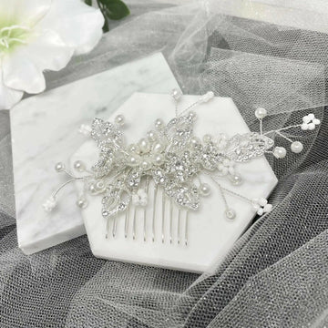 Betty Pearl Silver Leaf Hair Comb hair accessories for wedding online.