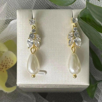 Bronte Women's Gold Pearl Earrings - Divine Bridal.