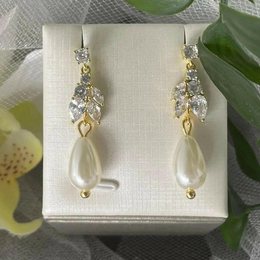Bronte Women's Gold Pearl Earrings - Divine Bridal.