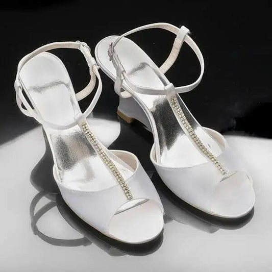 Celeste Wedge T-strap Rhinestone Wedding Bridal Shoe.