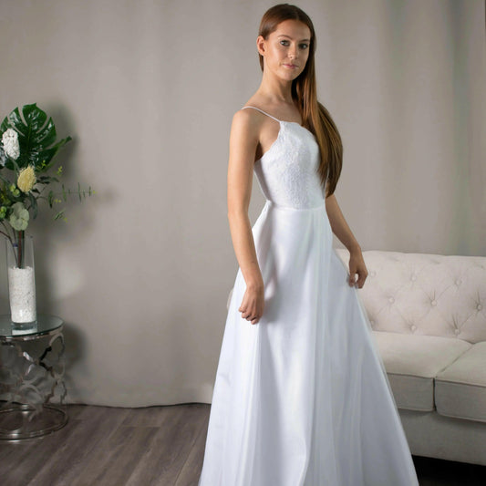 Deb Dresses with Straps: Harper V-neckline Spaghetti Straps Debutante Gown.