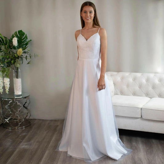 Deb Dresses with Straps: Harper V-neckline Spaghetti Straps Debutante Gown.