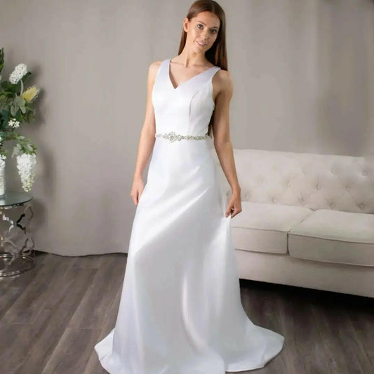 Edith - Elegant V-Neck Debutante Dress with Beaded Back.