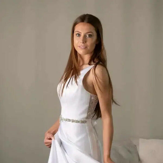 Edith - Elegant V-Neck Debutante Dress with Beaded Back.