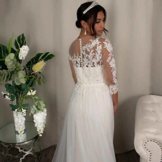 Faith: Lace A-line Wedding Dress With Slit.