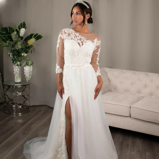 Faith: Lace A-line Wedding Dress With Slit.