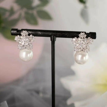Fletcher CZ Snowflake Pearl Earrings | Divine Bridal.