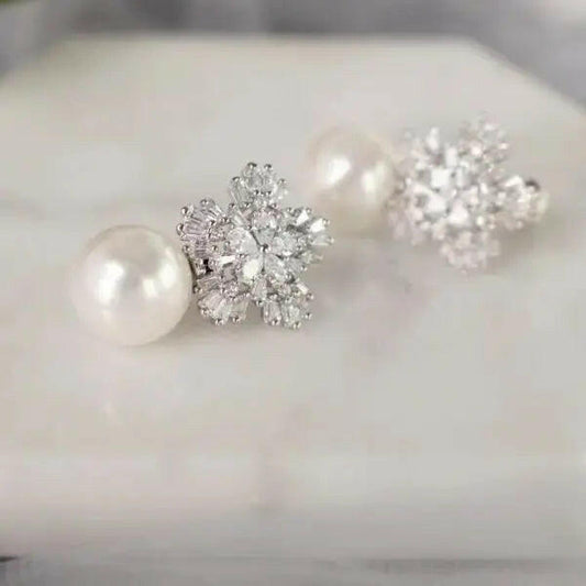 Fletcher CZ Snowflake Pearl Earrings | Divine Bridal.