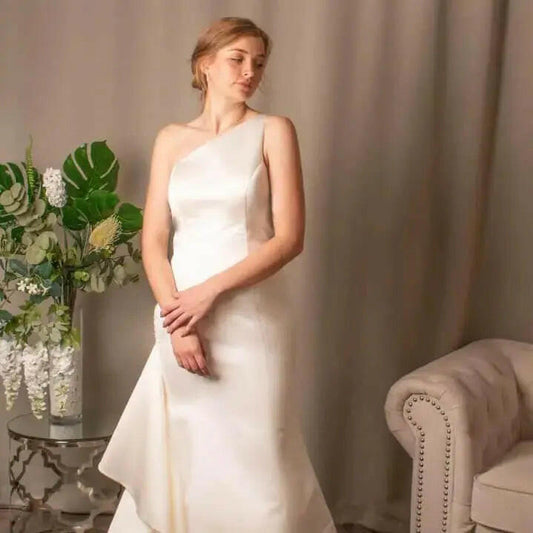 Helena: Mermaid with One Shoulder Satin Wedding Dress.