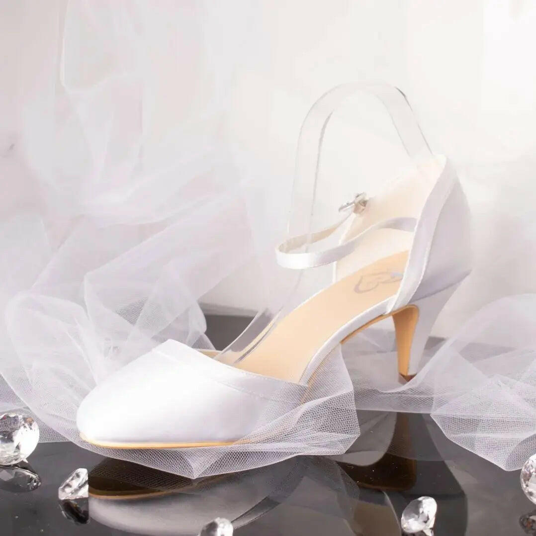 June Closed Toe With Ankle Strap Wedding Bridal Shoe.
