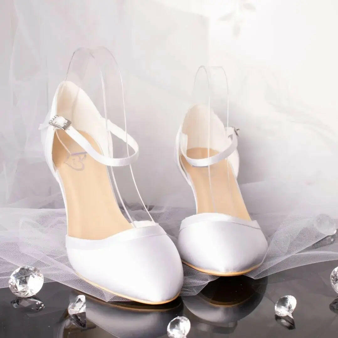 June Closed Toe With Ankle Strap Wedding Bridal Shoe.