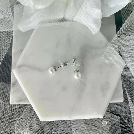 Kelsey Bridal Pearl Stud Earrings.