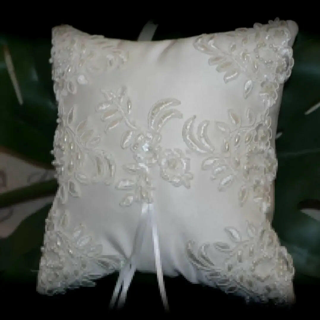 Lace & pearl applique ring cushin pillow.