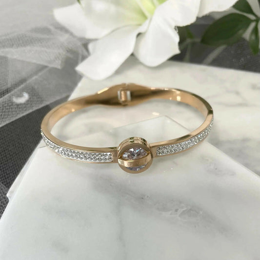 Love Inscribed Rose Gold CZ Bridal Cartier Love Bracelet.