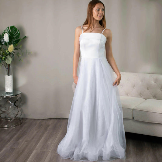 Madison A-line Lace Deb Dress: Elegant Spaghetti Strap Debutante Gown Near You.
