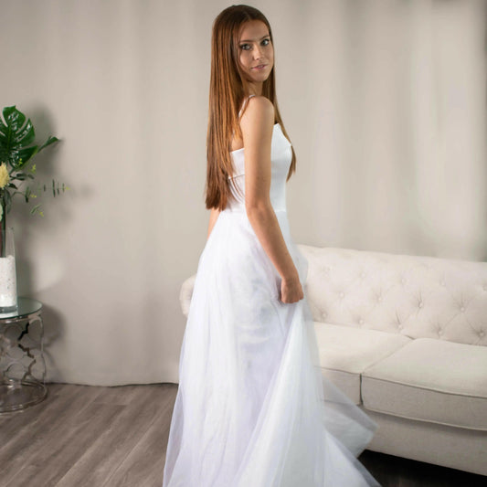 Madison A-line Lace Deb Dress: Elegant Spaghetti Strap Debutante Gown Near You.